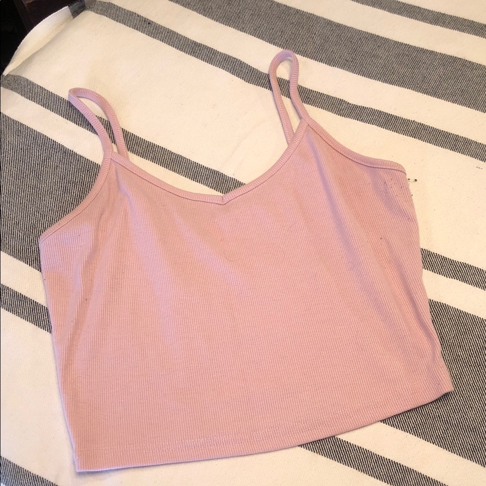Ribbed Pink Spaghetti Strap Crop Top